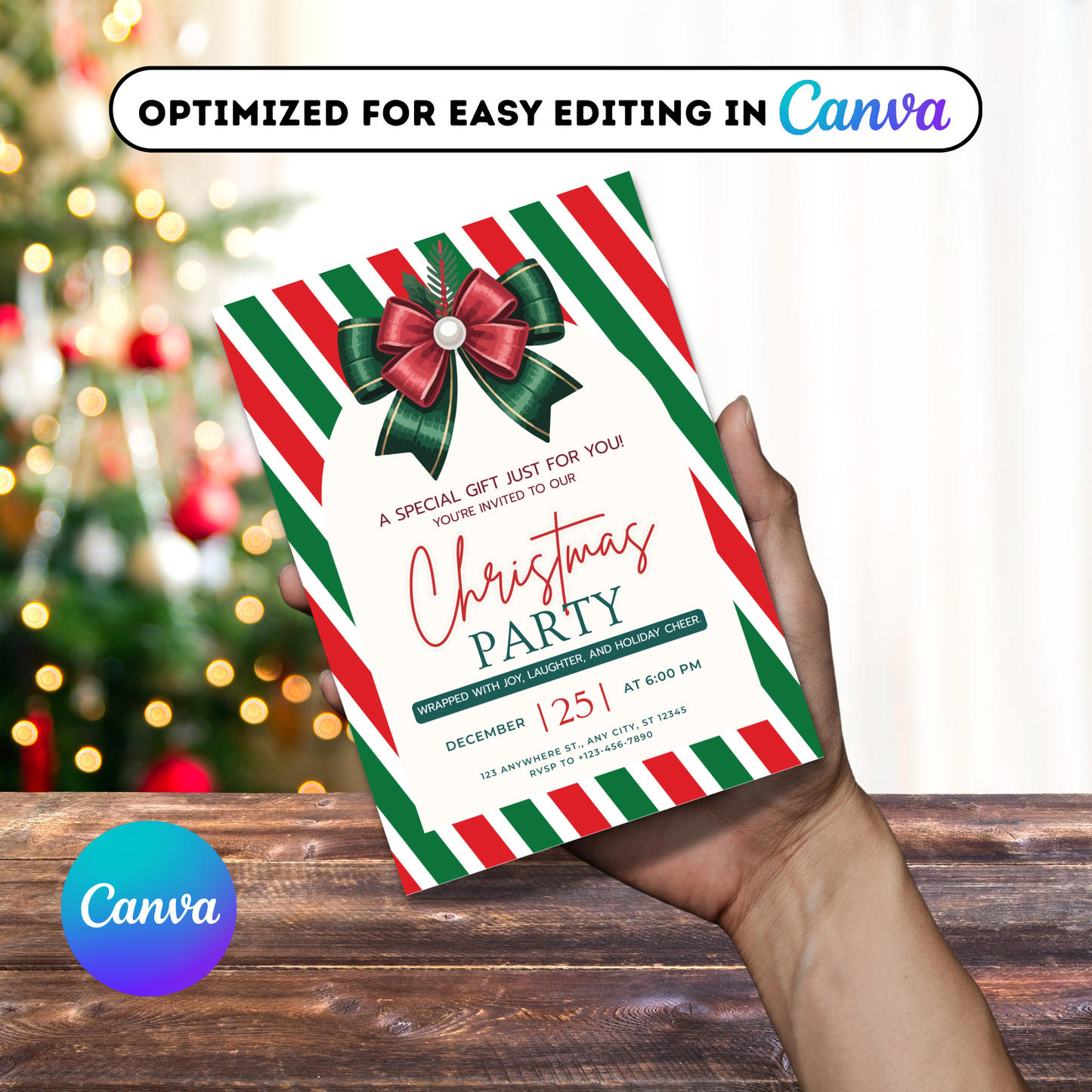 Printable Gift Wrap Design Christmas Party Invitation Template