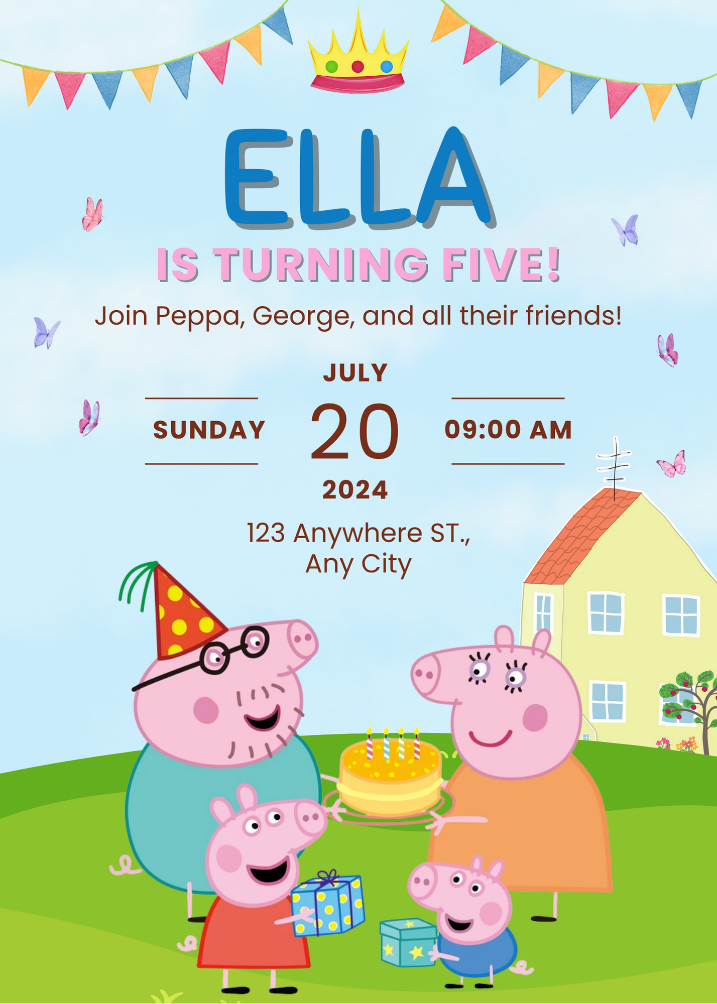 Sweet Pig Family Birthday Invitation | Editable Canva Design for Girls