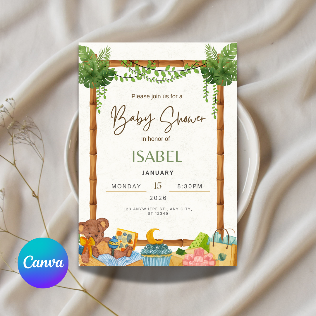 Instant Download Baby Shower Canva Invitation Template