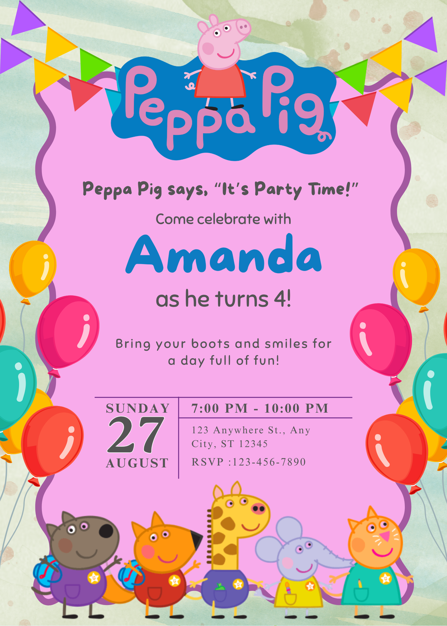 Fun Pig-Themed Birthday Party Invite | Editable Template