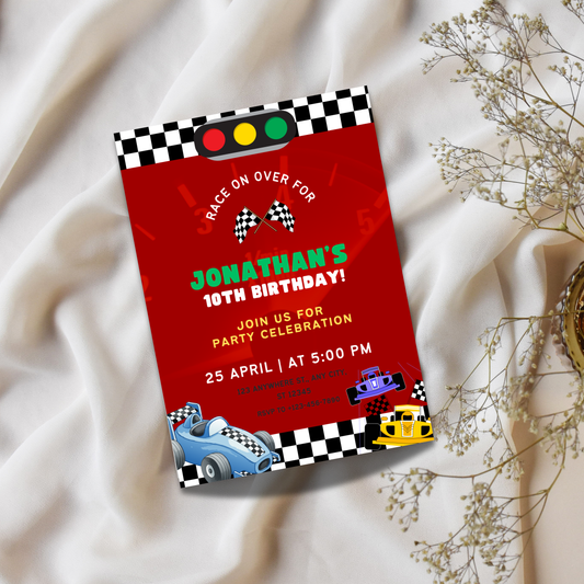 Car Racing Birthday Invitation Template | Editable Canva Race Party Invite