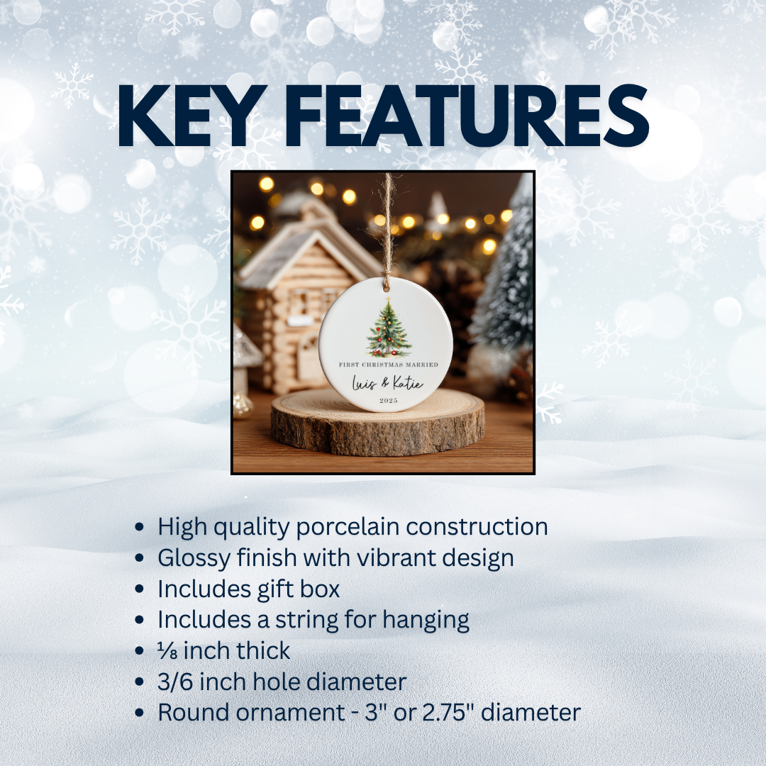 Personalized Wedding Christmas Ceramic Ornament