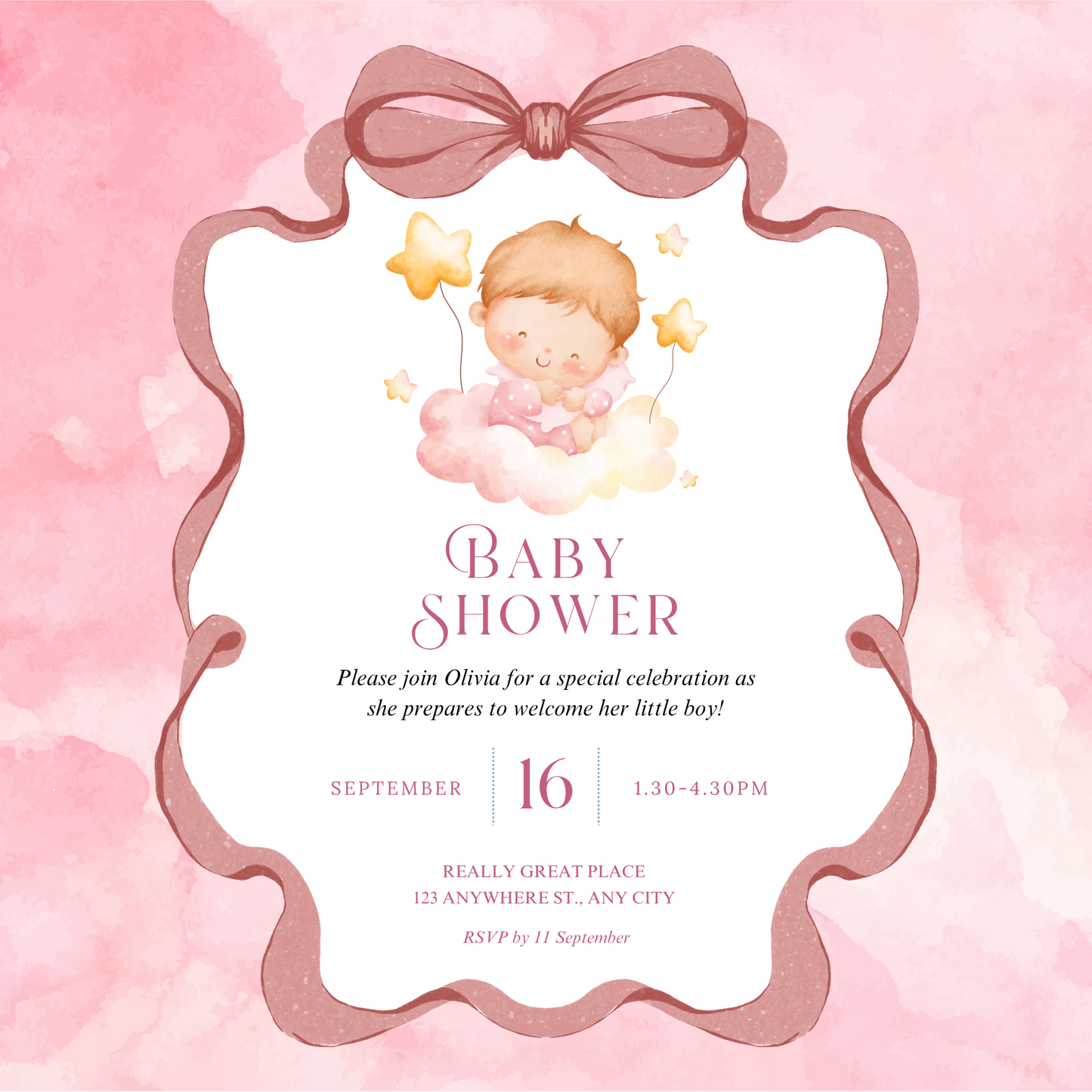Editable Baby Shower Digital Canva Invitation Template
