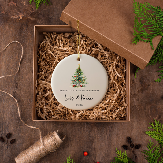 Personalized Wedding Christmas Ceramic Ornament