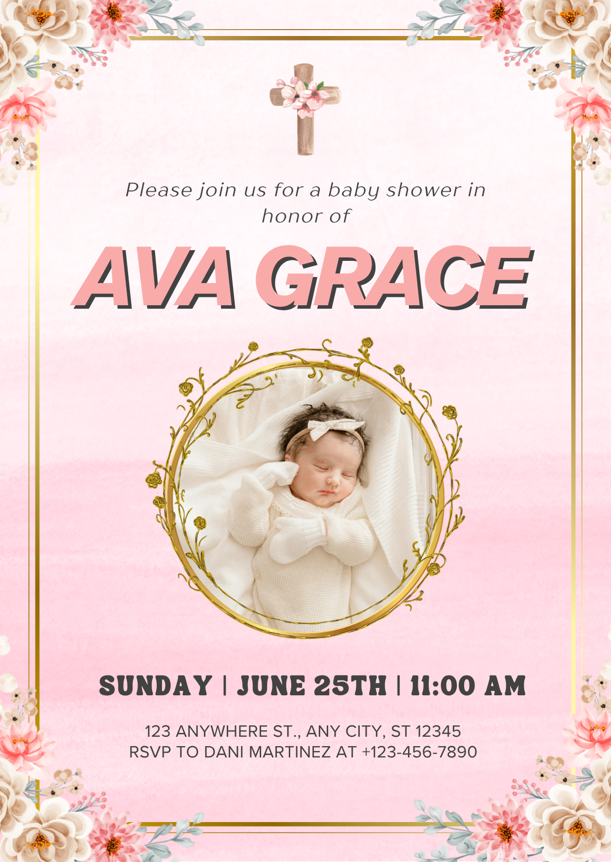 Editable Pink Baby Shower Digital Invitation Template