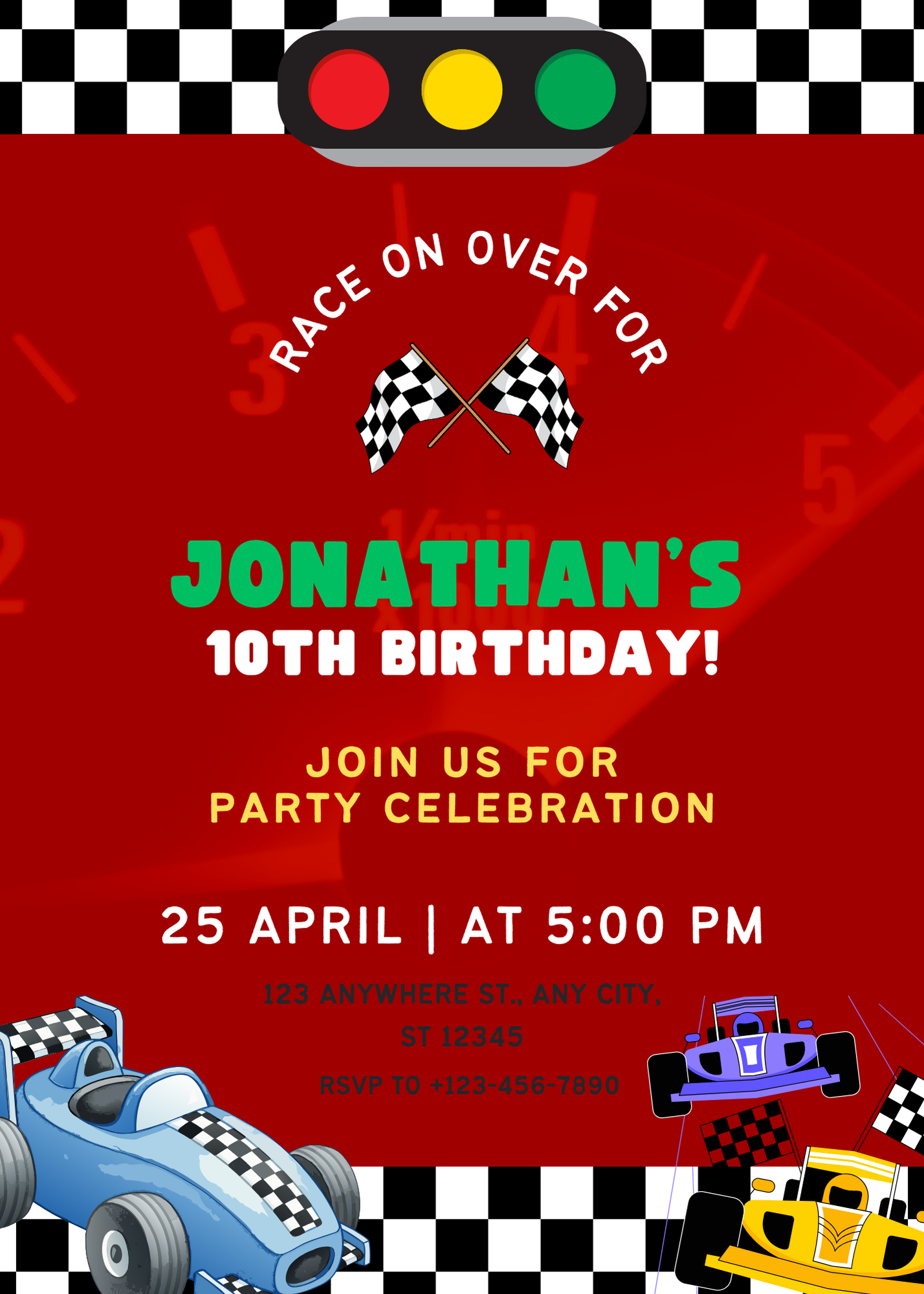 Car Racing Birthday Invitation Template | Editable Canva Race Party Invite