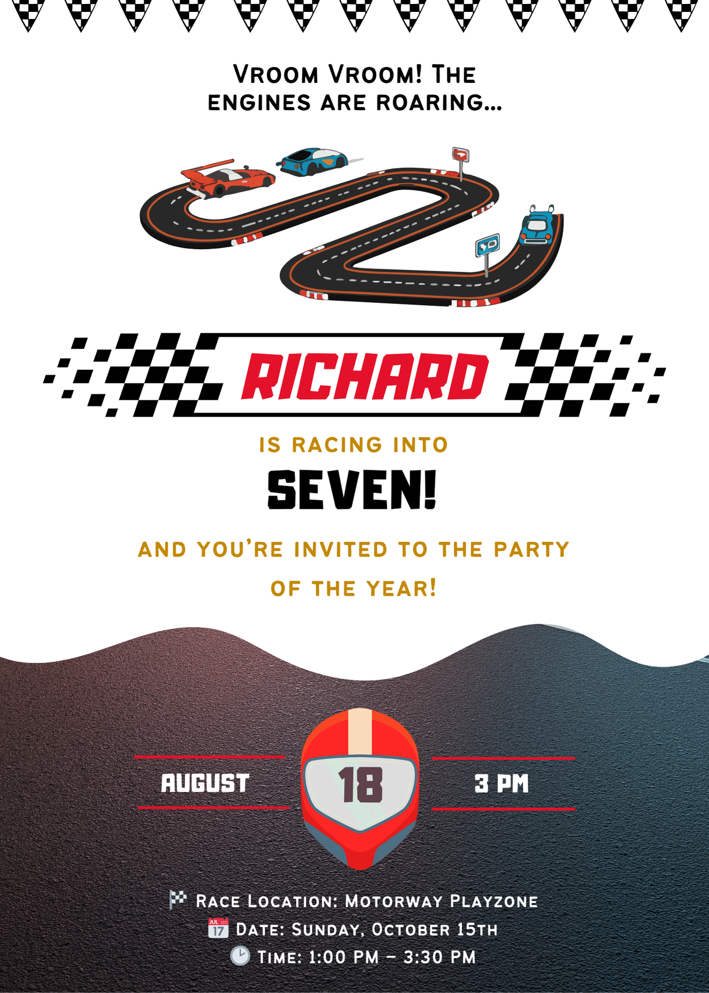 Race Car Birthday Invitation | Editable Kids Racing Party Canva Design