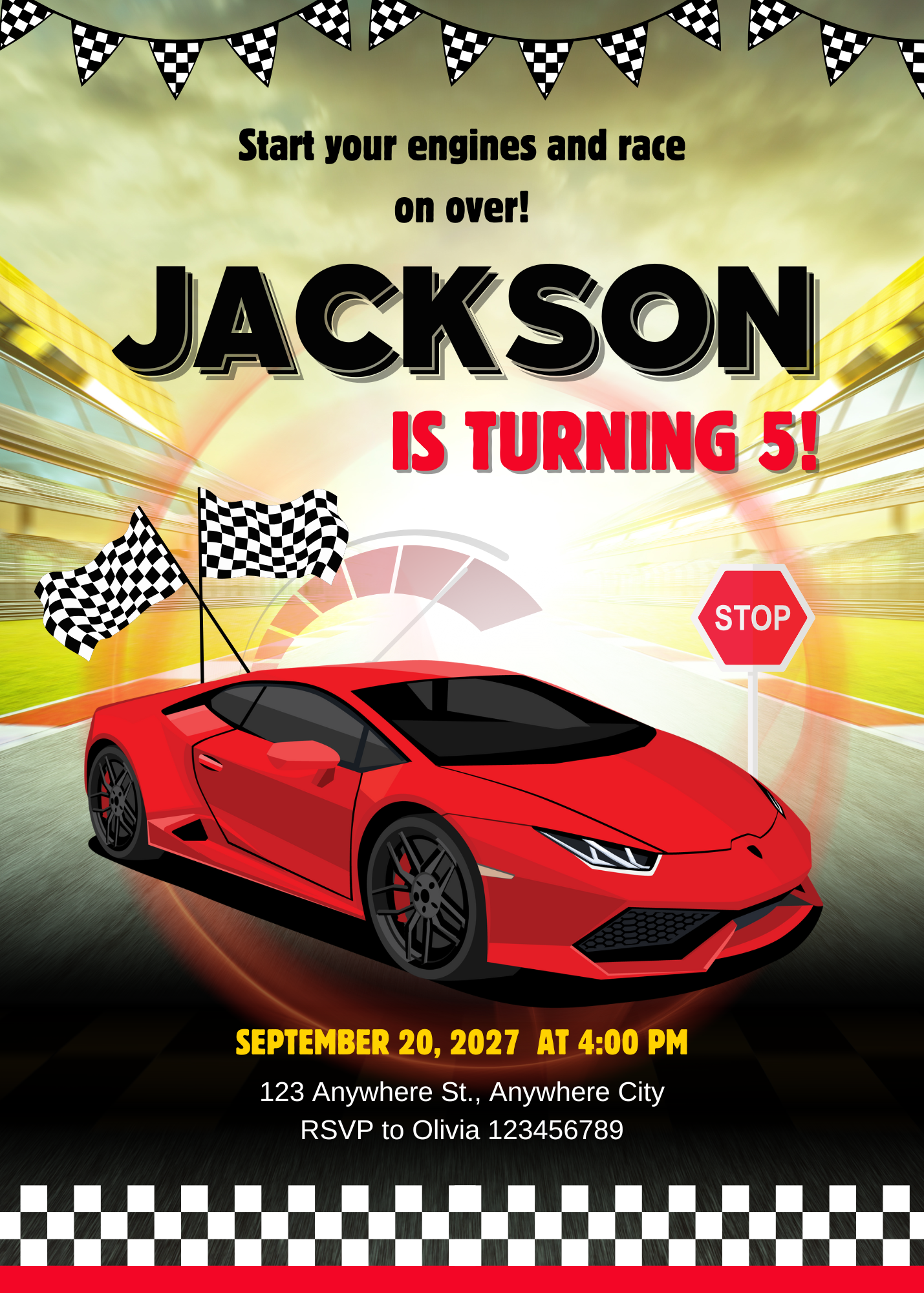 Editable Race Car Birthday Invitation | Boys Racing Party Canva Template
