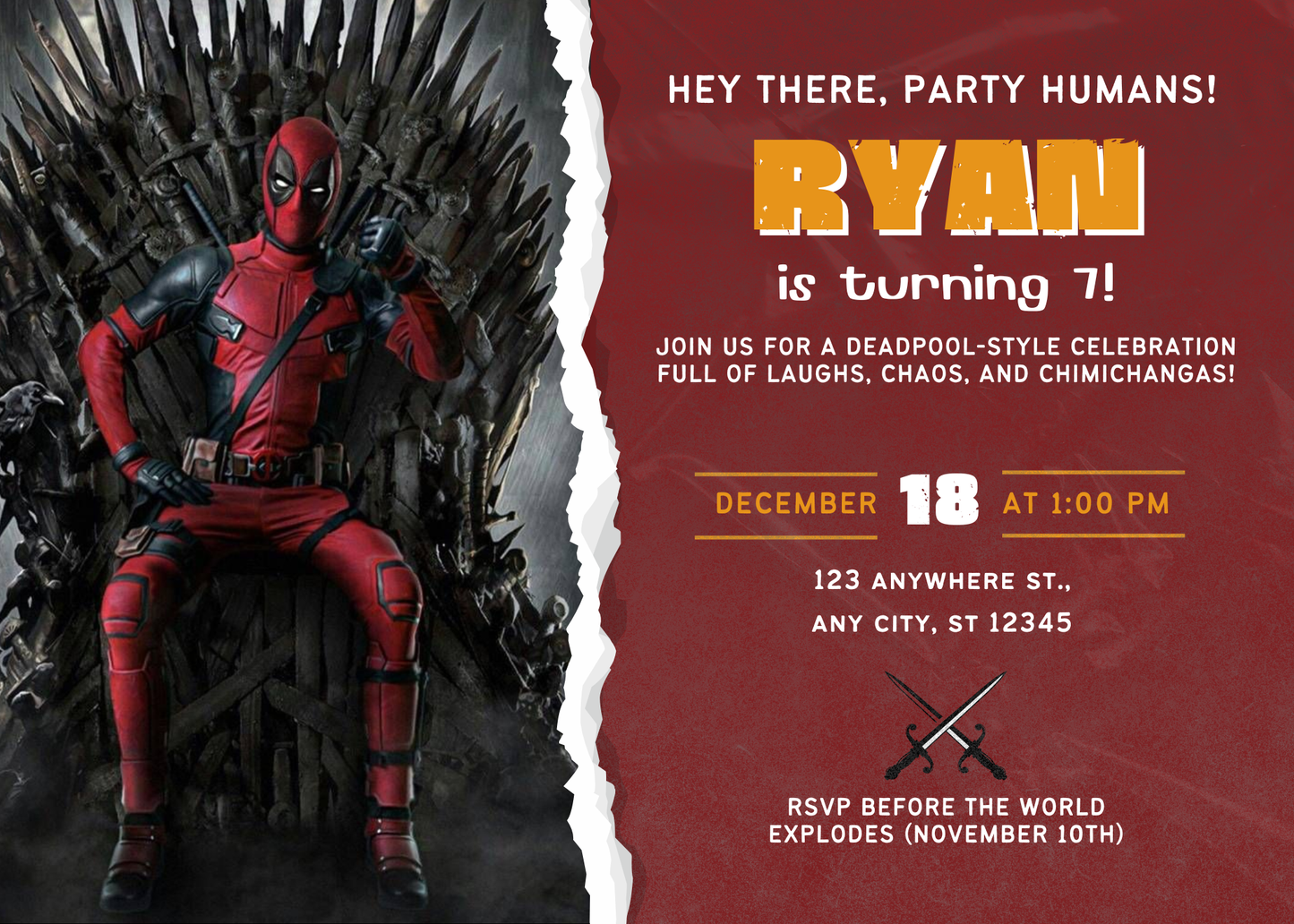 Superhero Birthday Invitation | Red Comic Hero Editable Canva Template