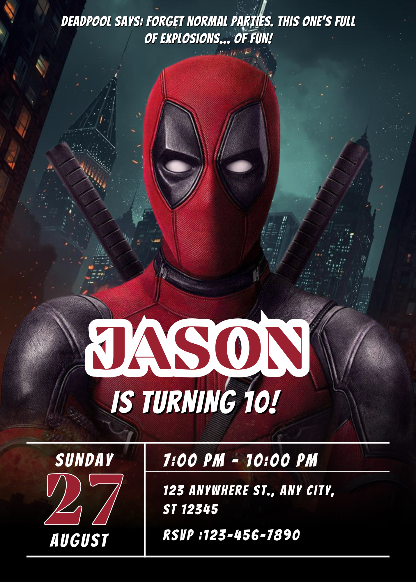 Masked Mercenary Hero Birthday Party Invite | Editable Canva Template