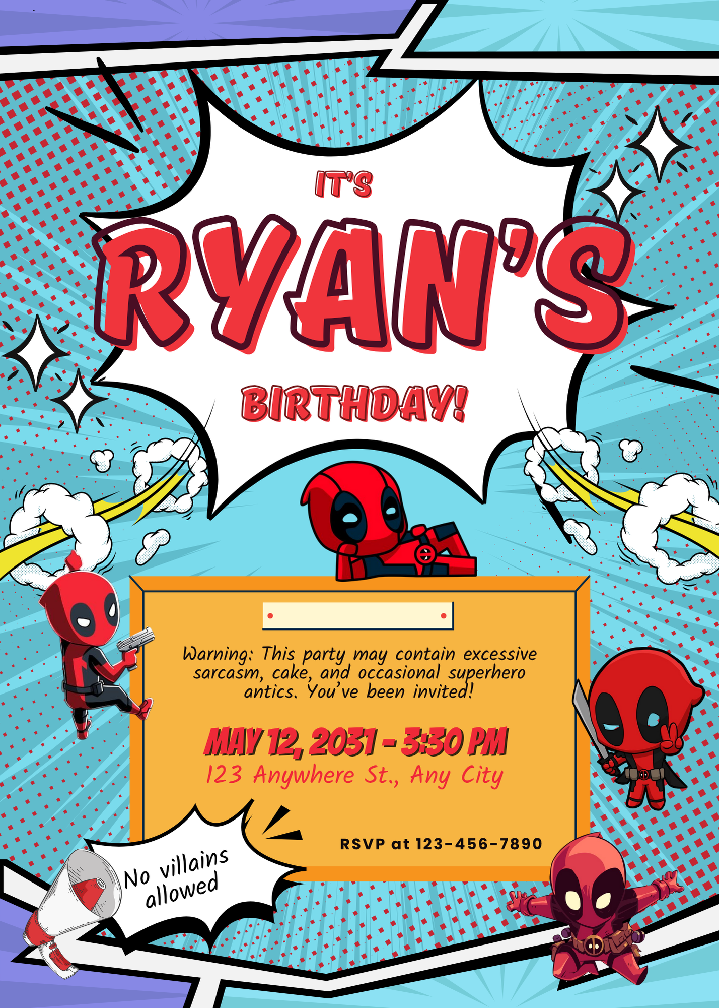 Funny Masked Hero Party Invitation | Editable Digital Birthday Invite