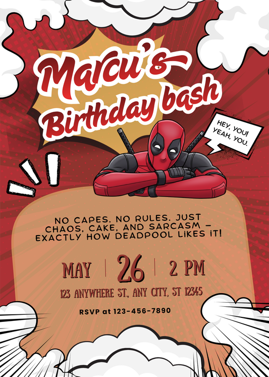 Red Superhero Birthday Invitation | Editable Canva Comic Party Invite