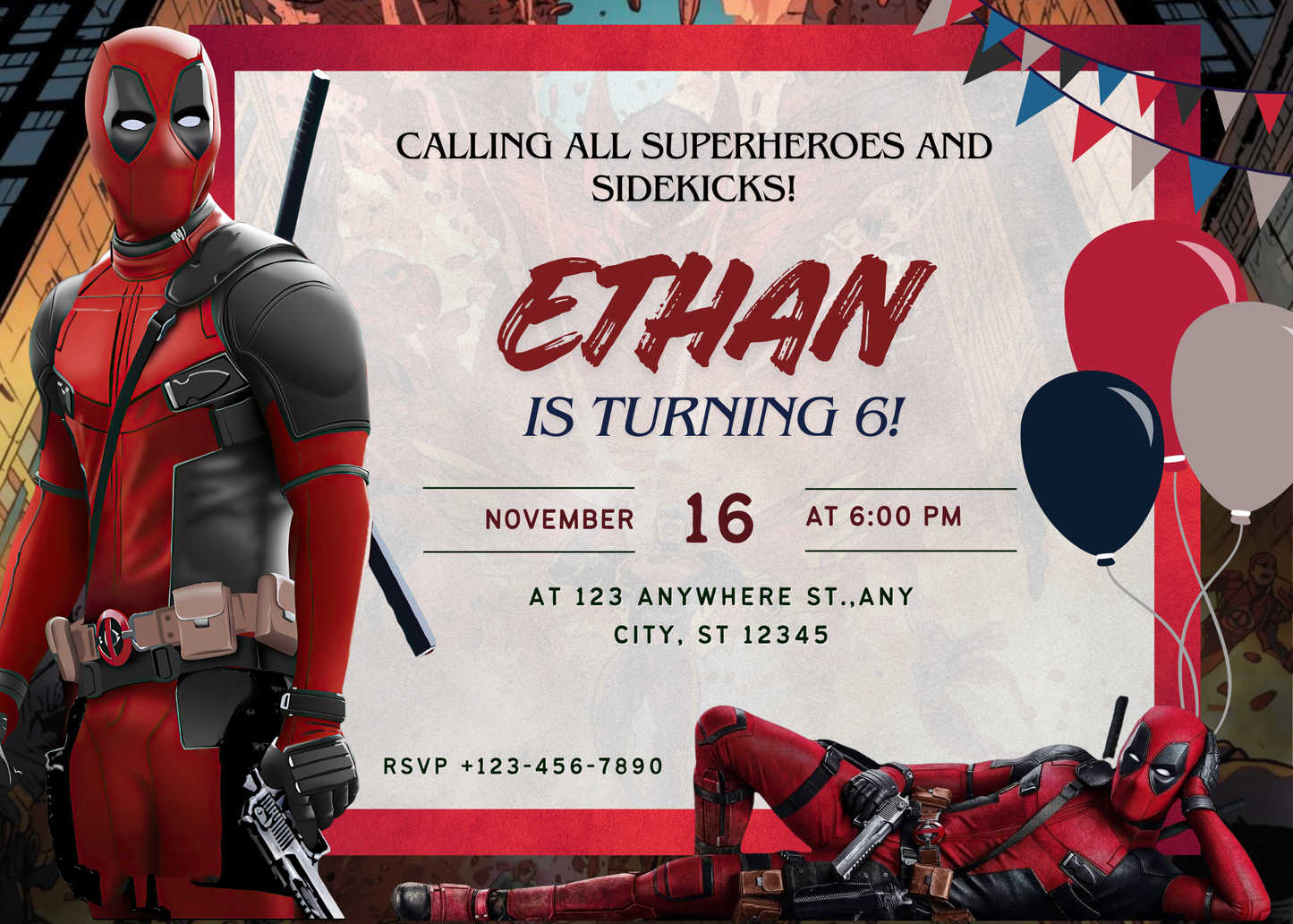 Red Comic Hero Birthday Invitation | Editable Canva Template