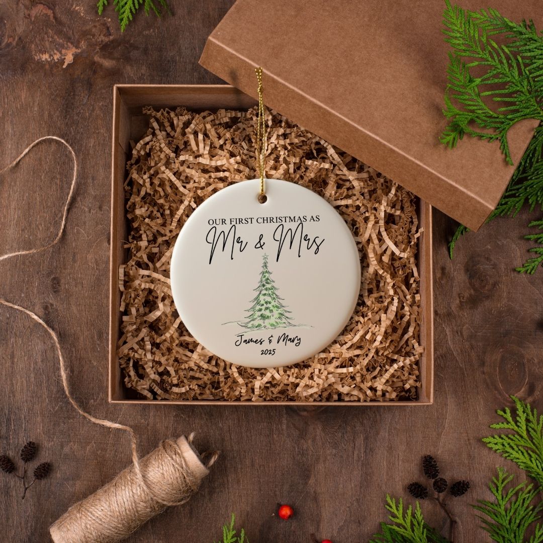 Personalized Mr & Mrs Wedding Ceramic Ornament