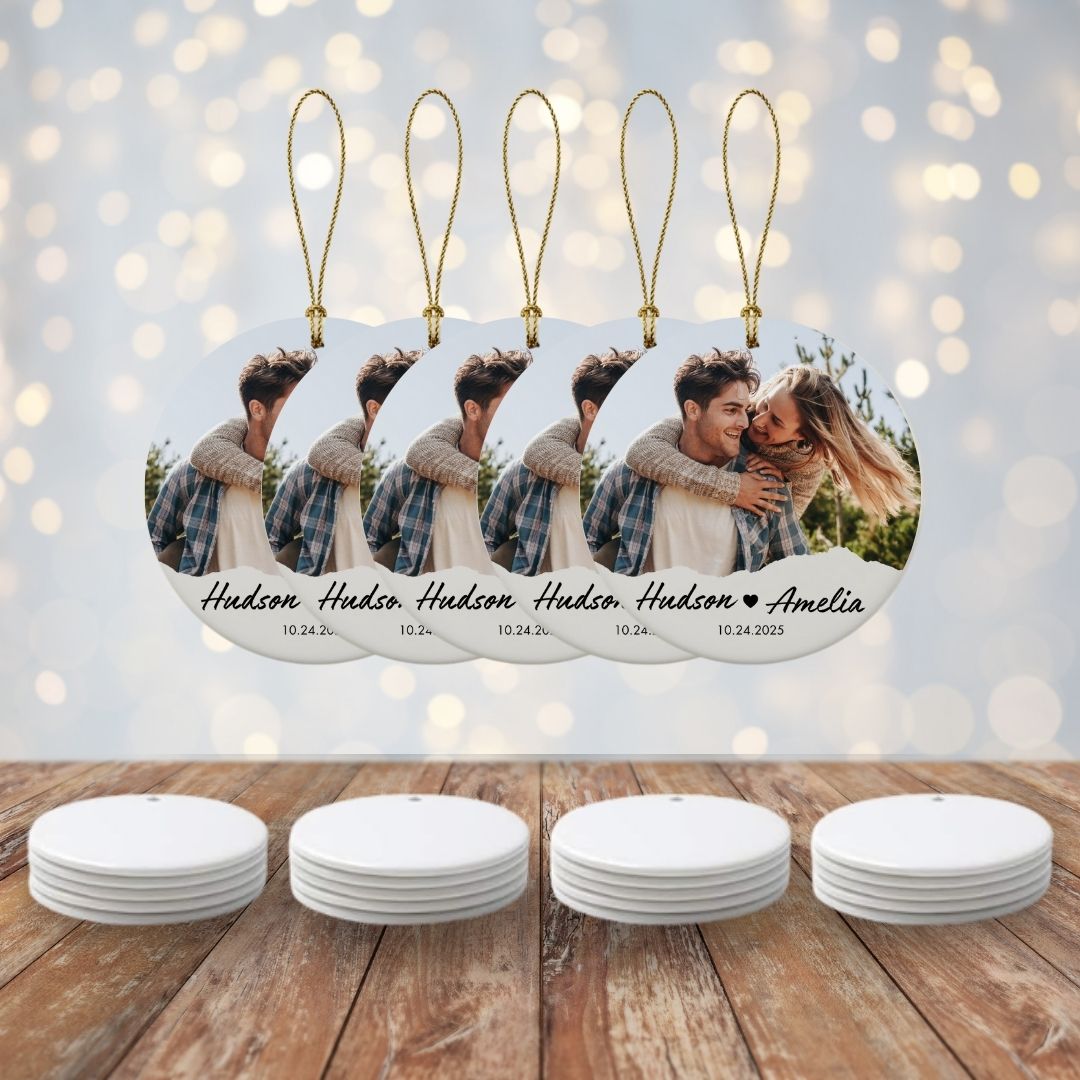 Personalized Couple Photo Ceramic Ornament