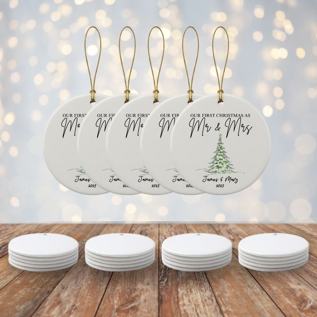 Personalized Mr & Mrs Wedding Ceramic Ornament