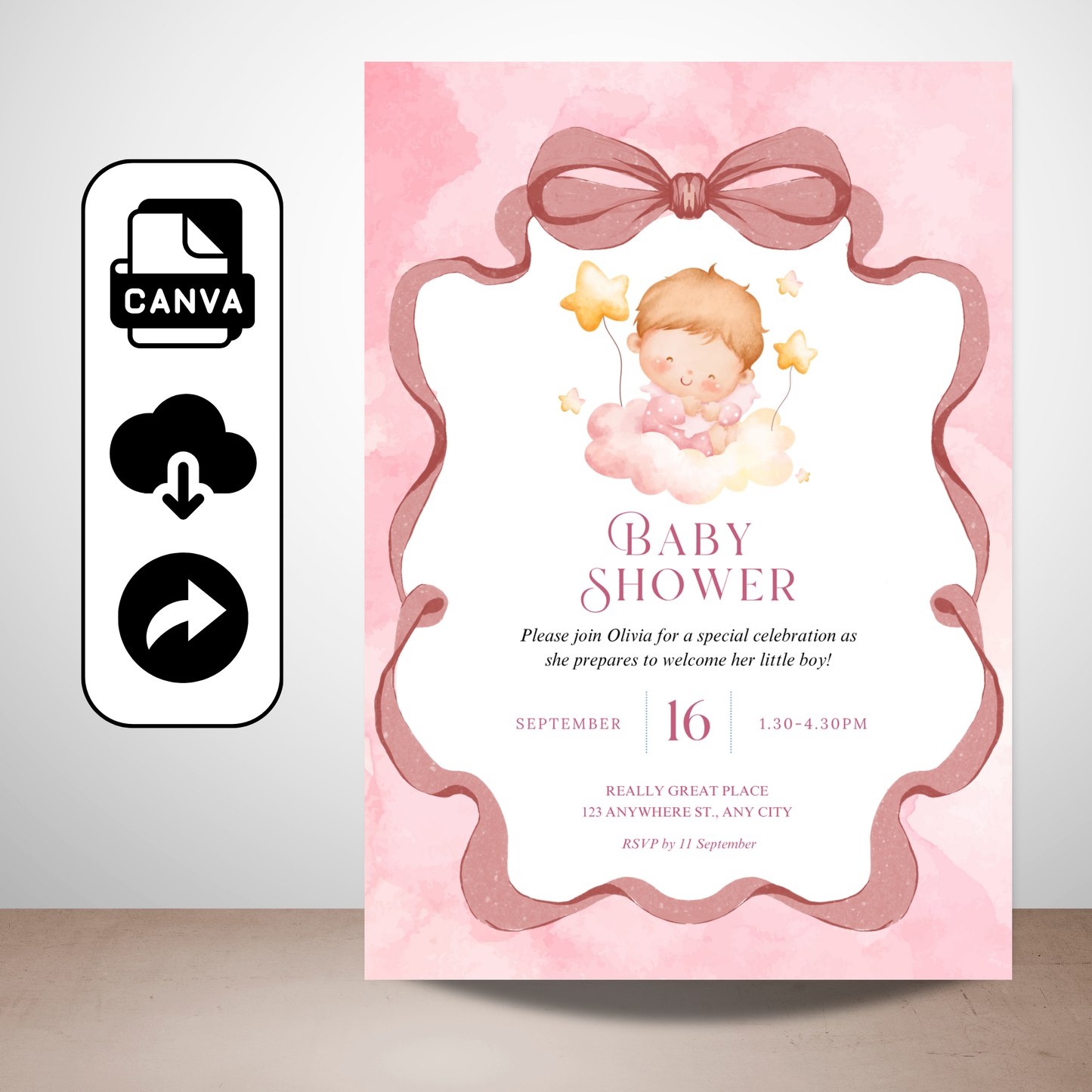 Editable Baby Shower Digital Canva Invitation Template