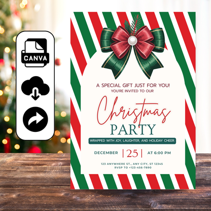 Printable Gift Wrap Design Christmas Party Invitation Template