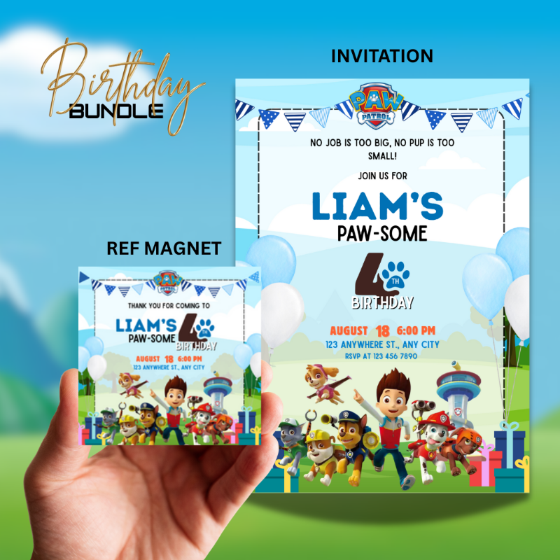 Pup Squad Birthday Invitation and Magnet Bundle