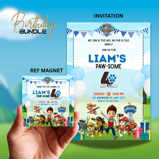 Pup Squad Birthday Invitation and Magnet Bundle