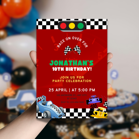 Car Racing Birthday Invitation Template | Editable Canva Race Party Invite