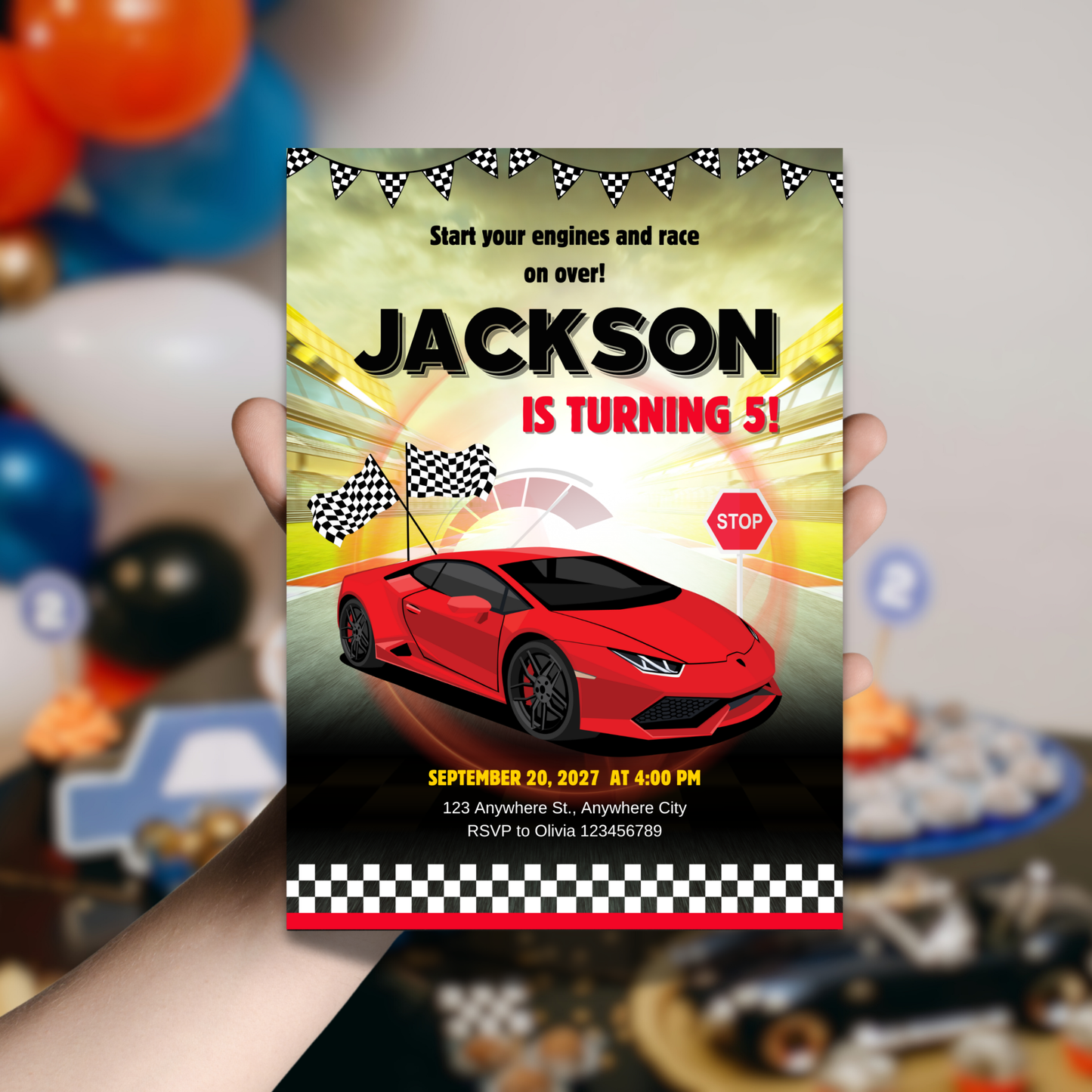 Editable Race Car Birthday Invitation | Boys Racing Party Canva Template