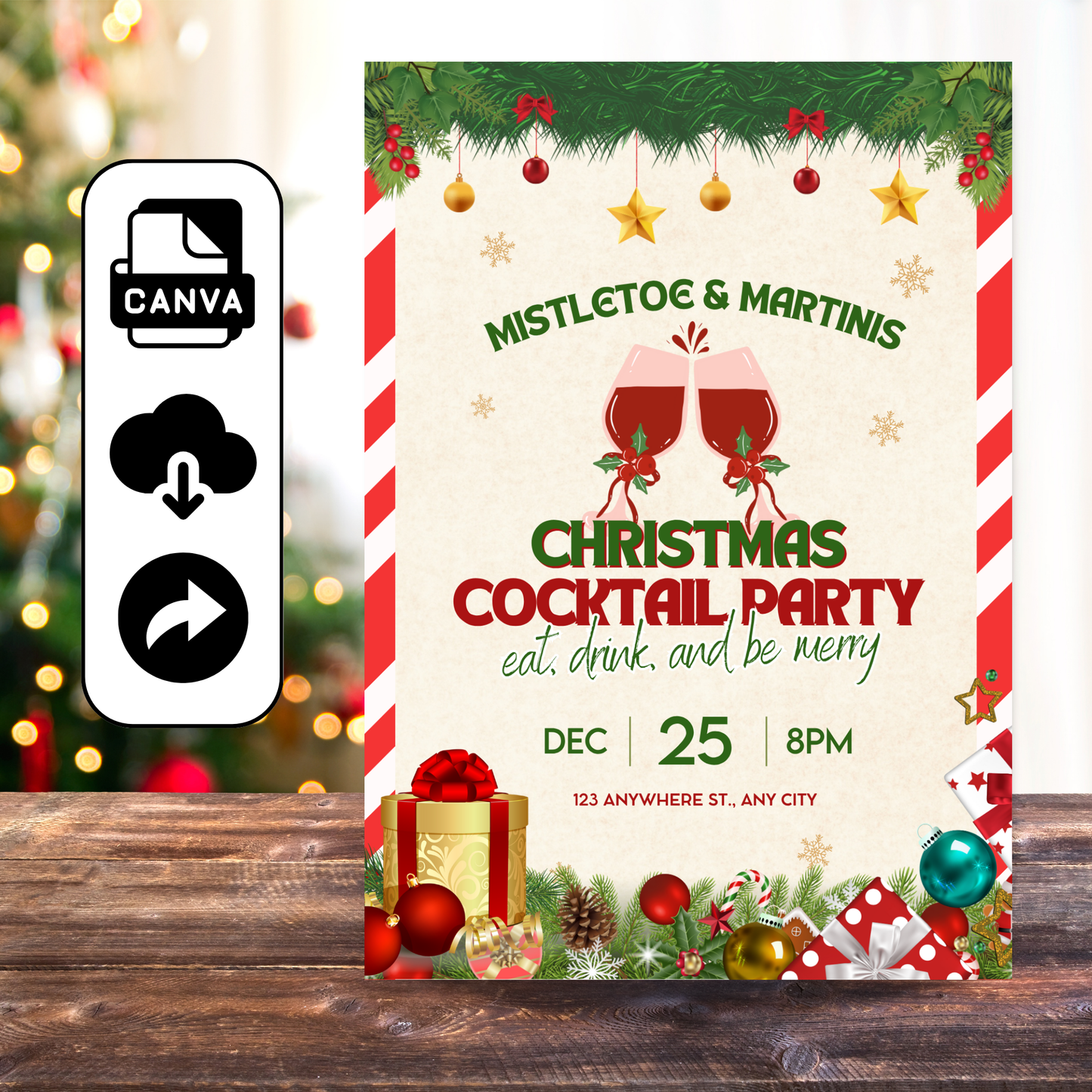 Editable Christmas Cocktail Party Invitation Template