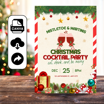 Editable Christmas Cocktail Party Invitation Template