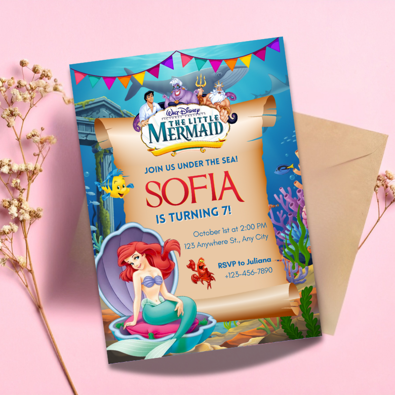 Under the Sea Mermaid Birthday Invitation – Personalized Party Card