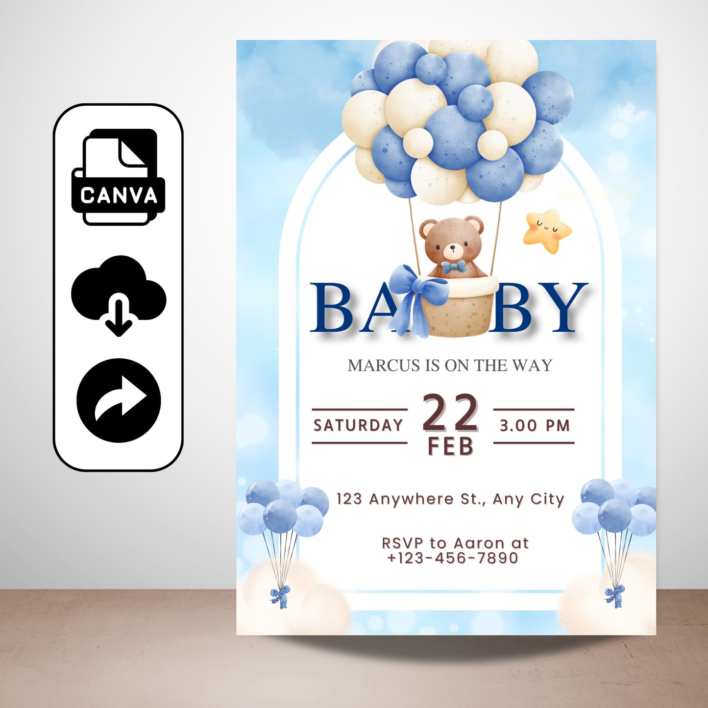 Customizable Printable Baby Shower Canva Invitation Template