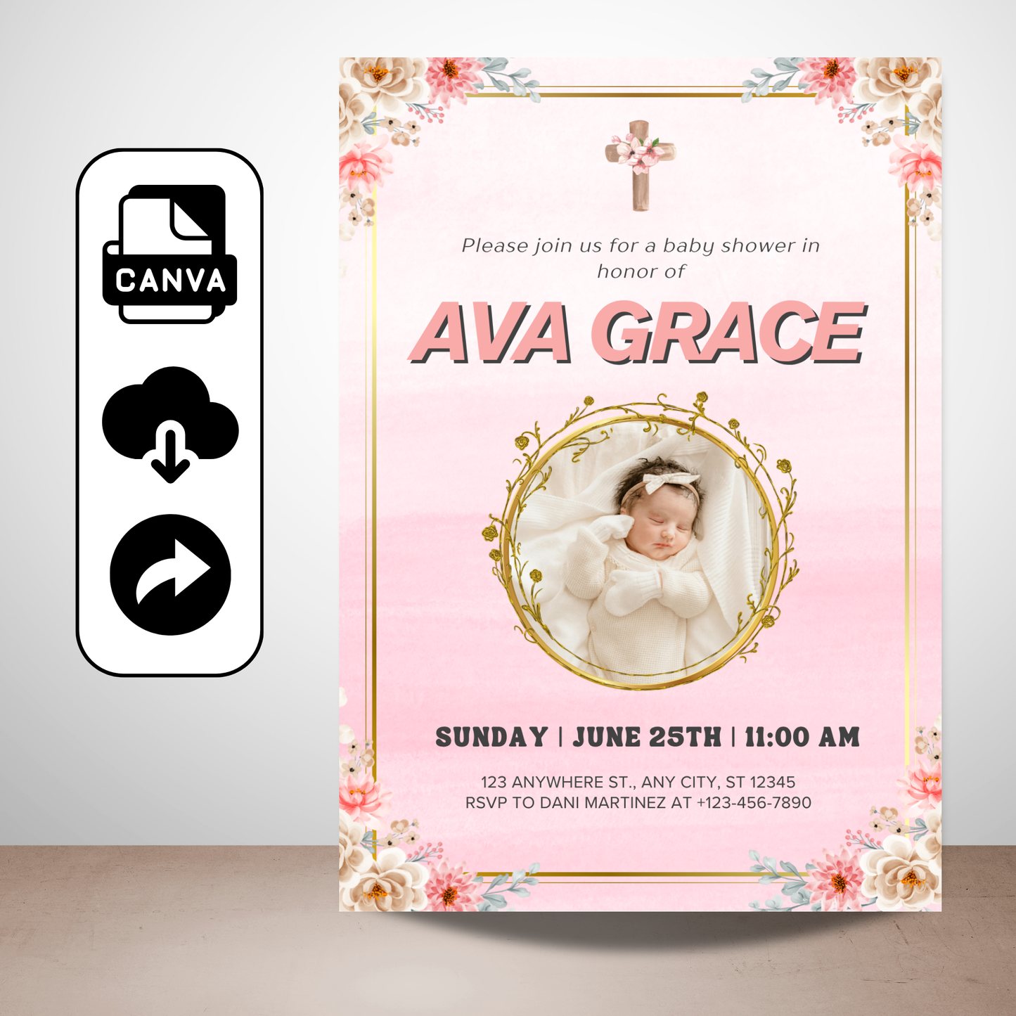 Editable Pink Baby Shower Digital Invitation Template