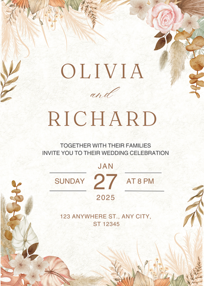 Boho Wedding Canva Template Bundle – Includes Video Invitation & Printables