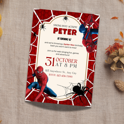 Spiderman-Inspired Birthday Invitation Template | Editable Superhero Party Invitation