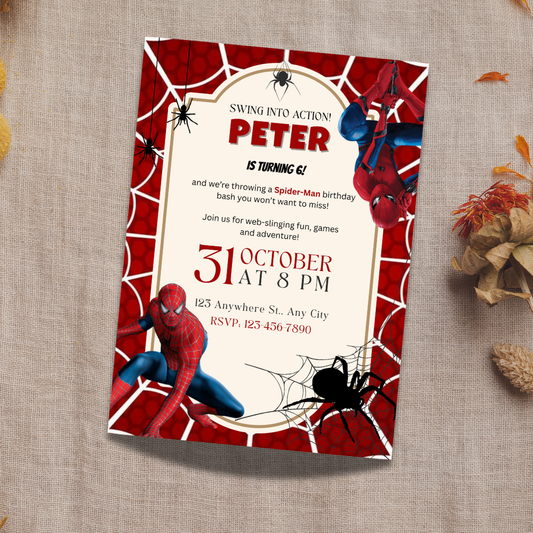 Spiderman-Inspired Birthday Invitation Template | Editable Superhero Party Invitation