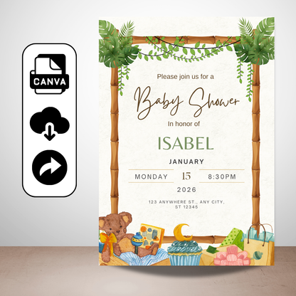 Instant Download Baby Shower Canva Invitation Template