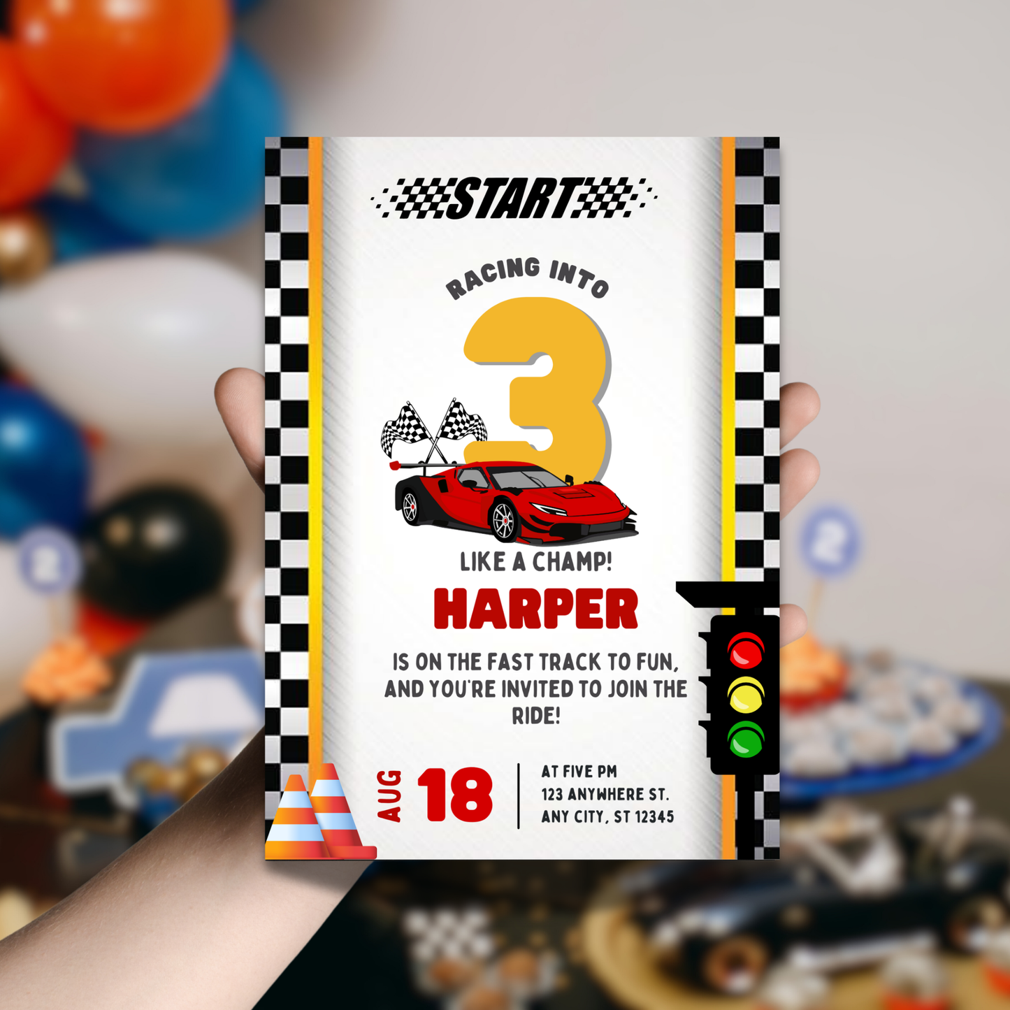 Racing Theme Birthday Canva Template | Customizable Race Car Party Invite