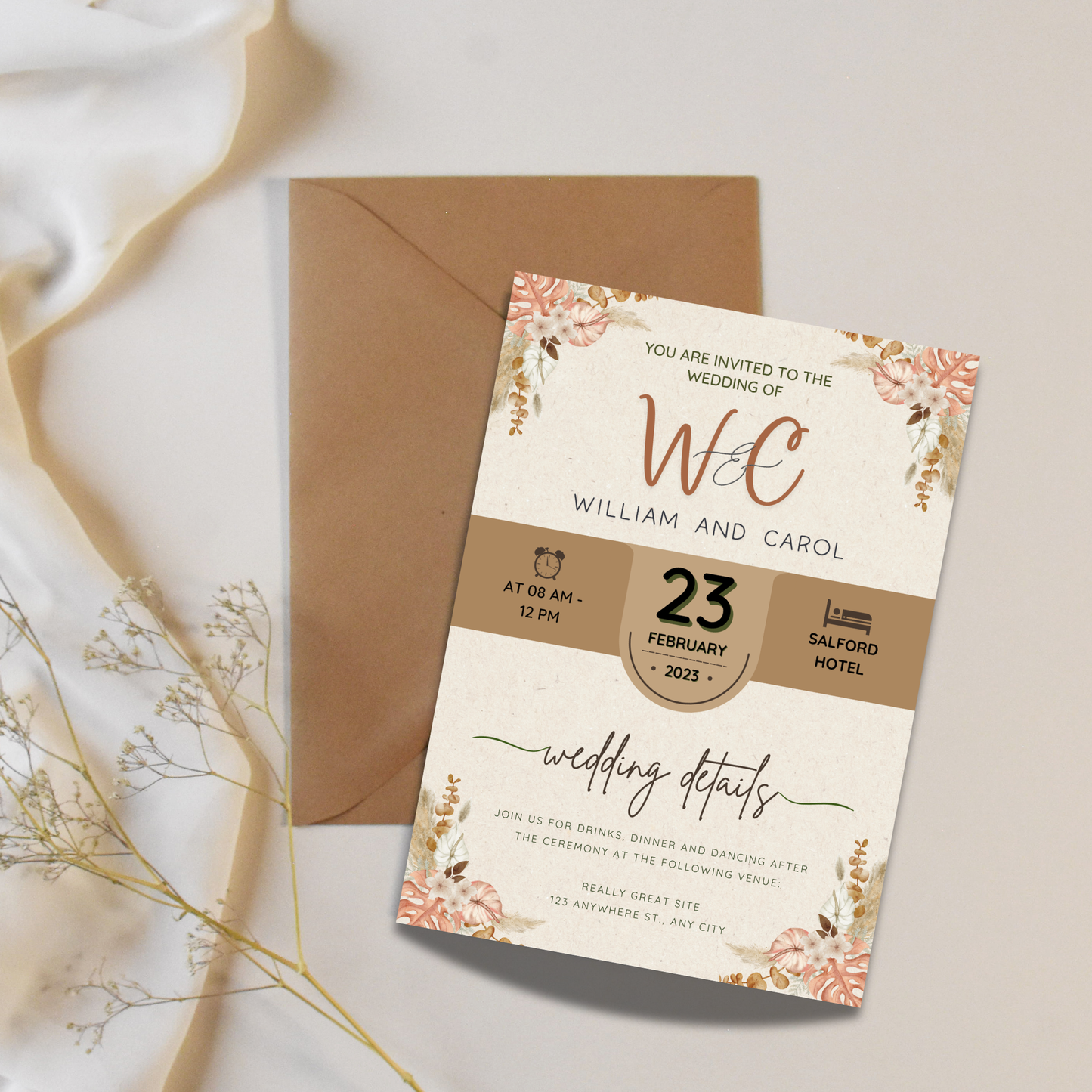 Boho Wedding Invitation Canva Bundle with Video Invite – Editable Templates