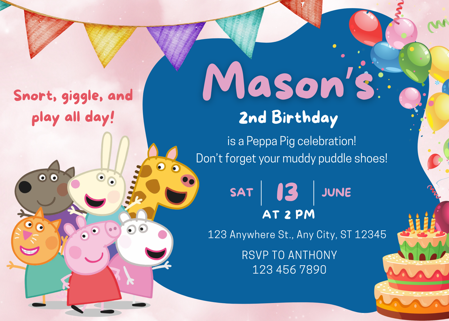 Cute Pink Farm Birthday Invitation Template | Editable Canva Design