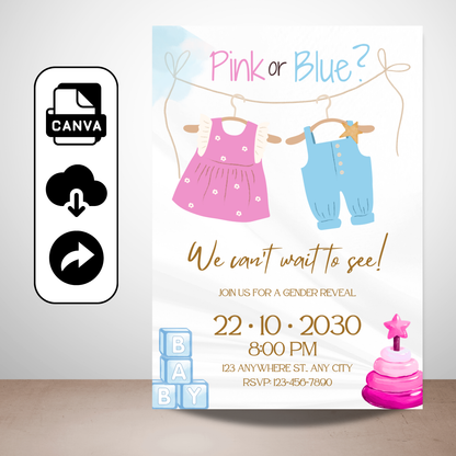 Gender Reveal Party Invitations | Printable Invite
