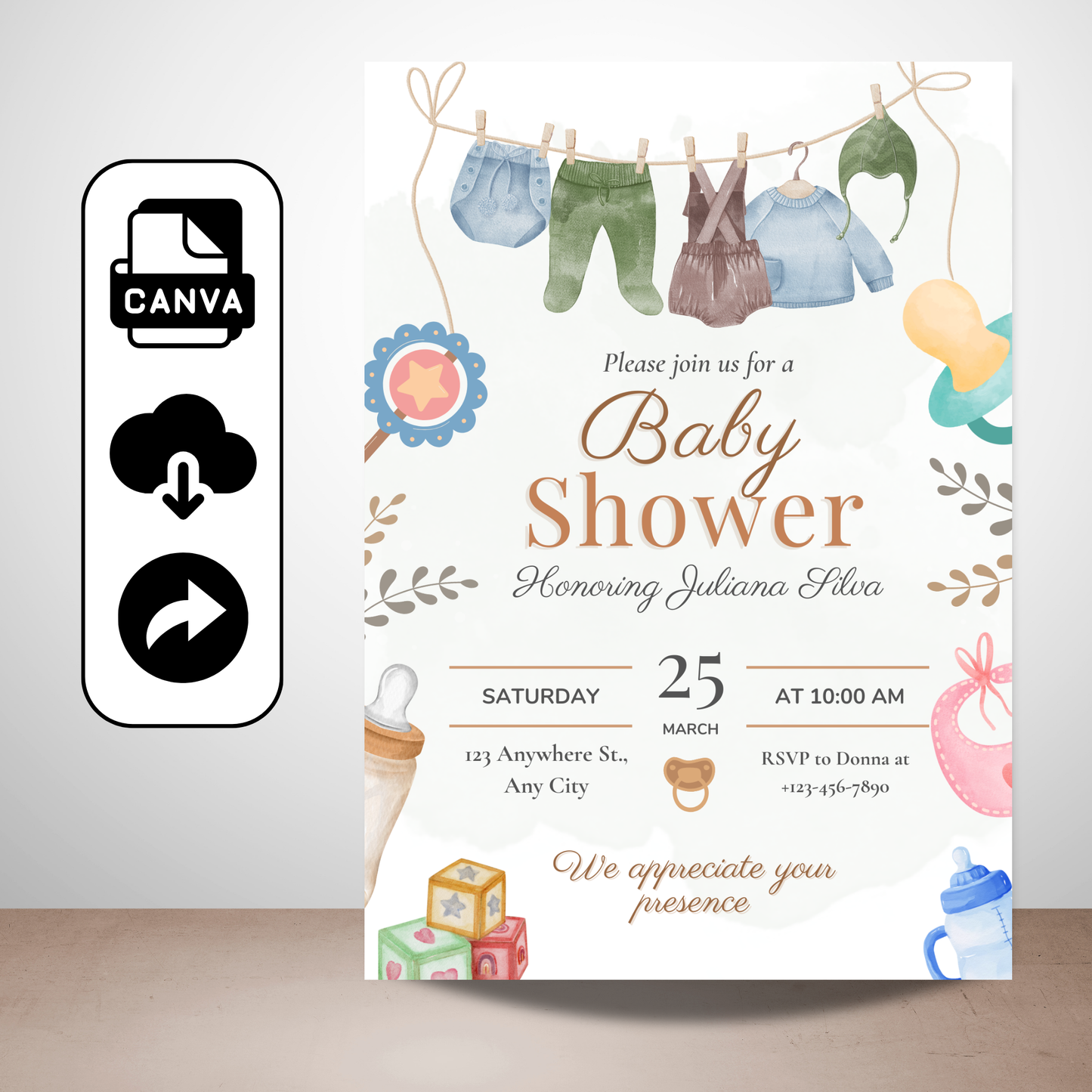 Editable Modern Baby Shower Invitation Template