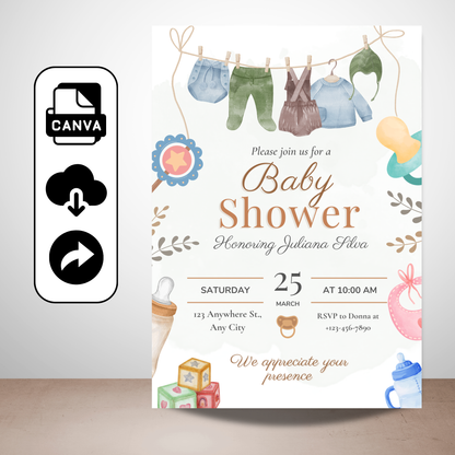 Editable Modern Baby Shower Invitation Template