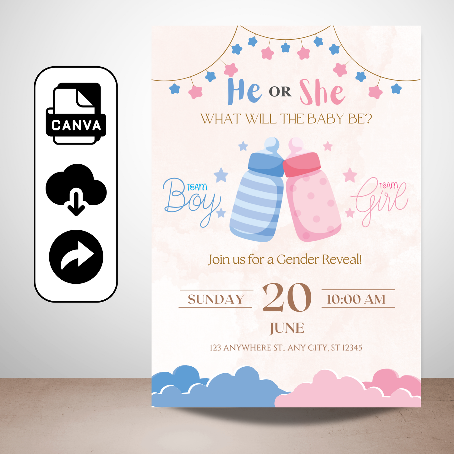 Editable Gender Reveal Invitations | Instant Download