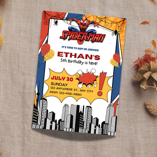 Spider Hero Birthday Invitation | Editable Superhero Party Template | Instant File