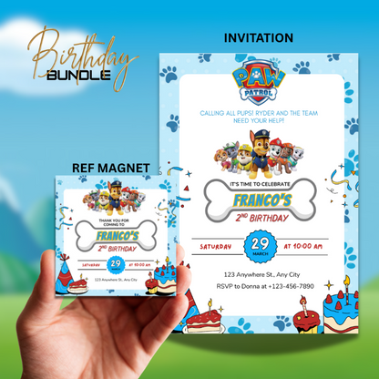 Pup Squad Birthday Invitation and Magnet Bundle