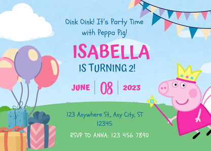 Adorable Piggy Theme Birthday Invite | Editable Template for Kids Party