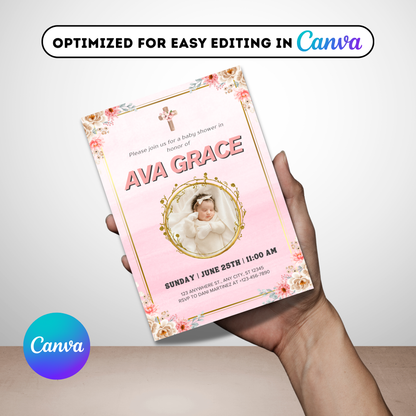 Editable Pink Baby Shower Digital Invitation Template
