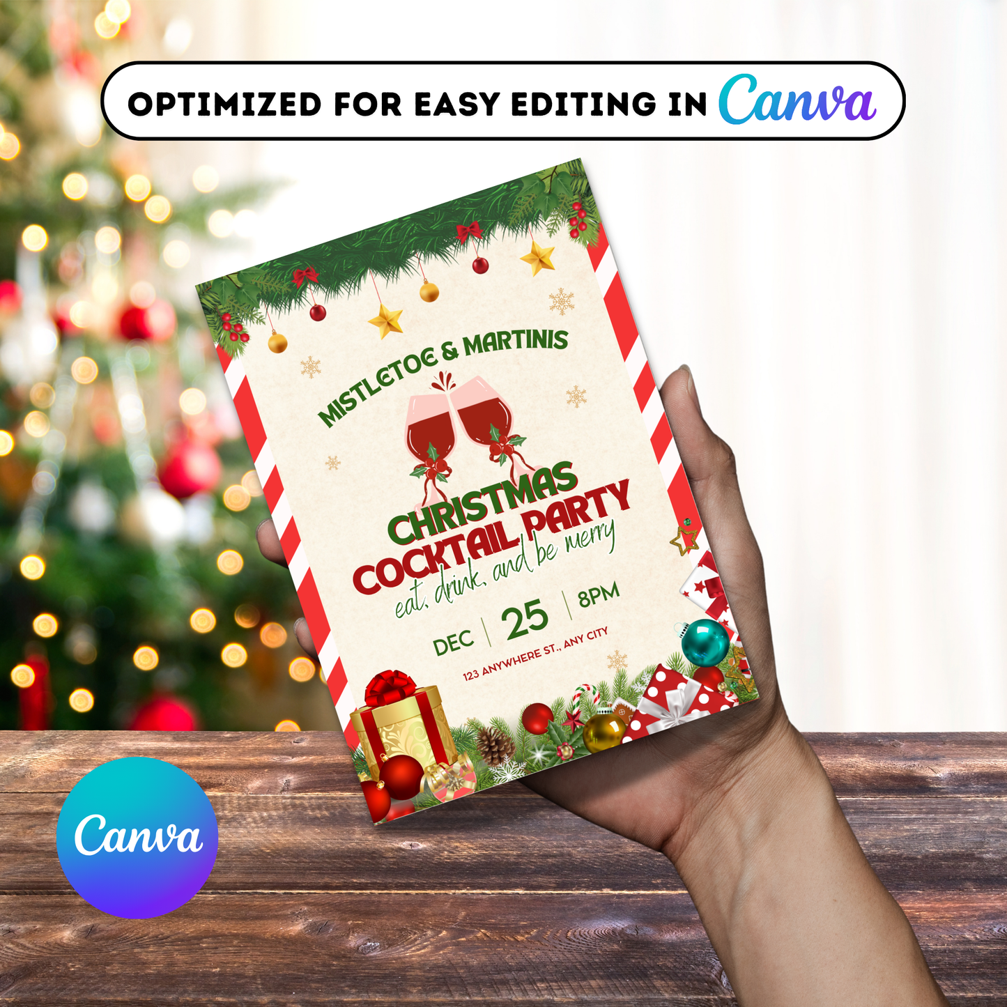 Editable Christmas Cocktail Party Invitation Template