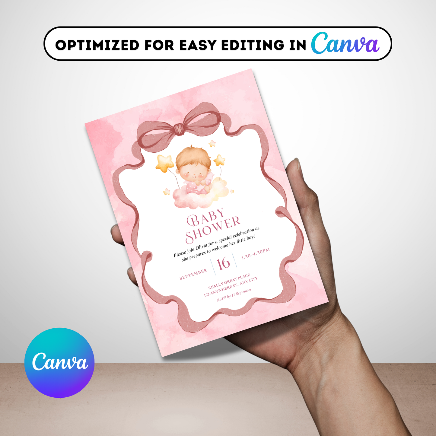 Editable Baby Shower Digital Canva Invitation Template