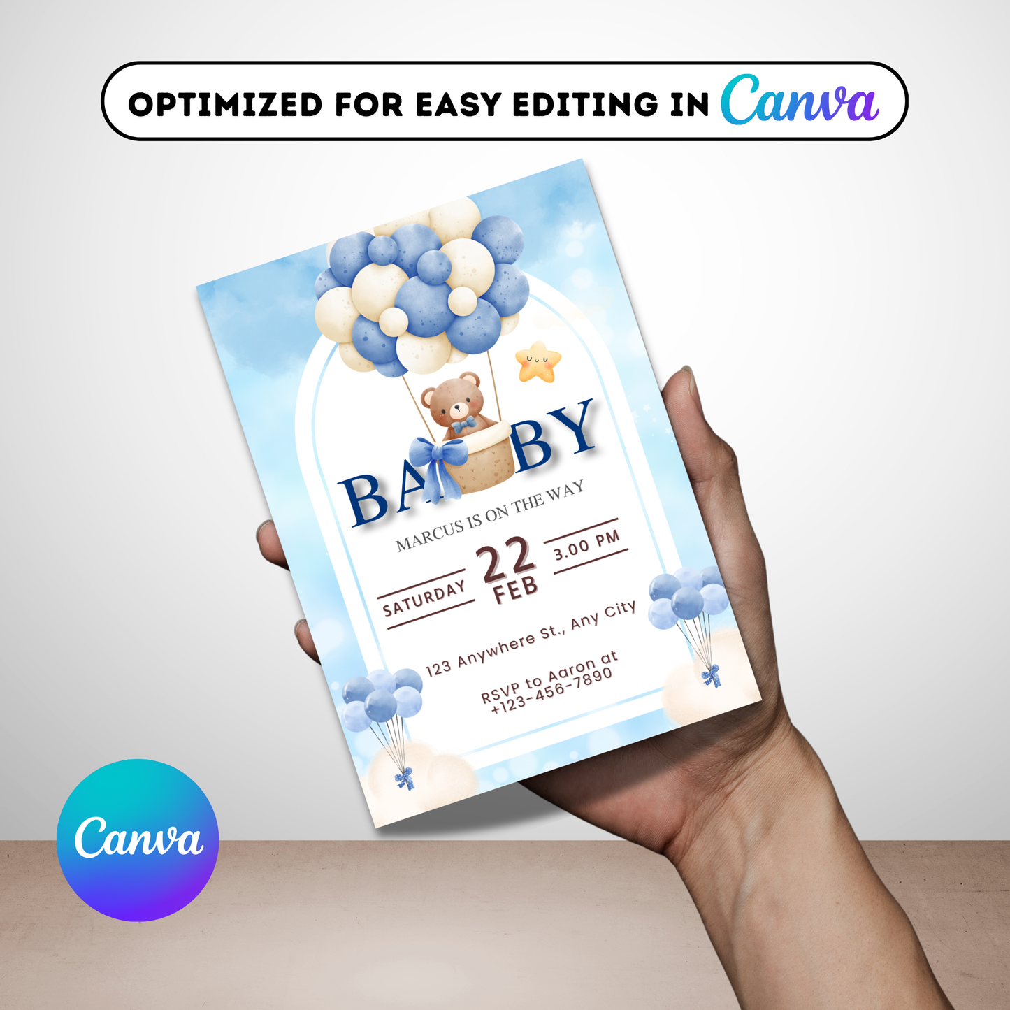 Customizable Printable Baby Shower Canva Invitation Template