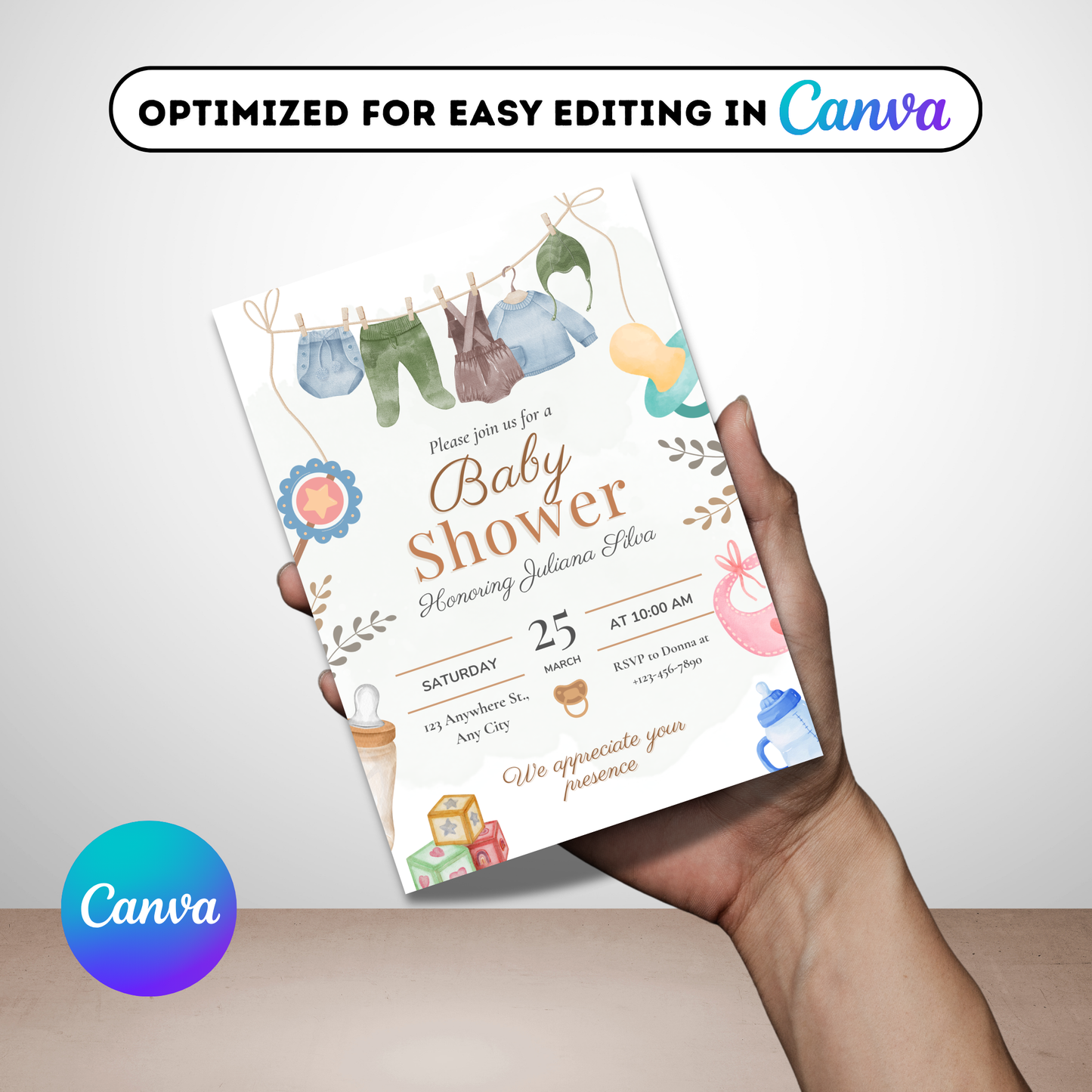 Editable Modern Baby Shower Invitation Template